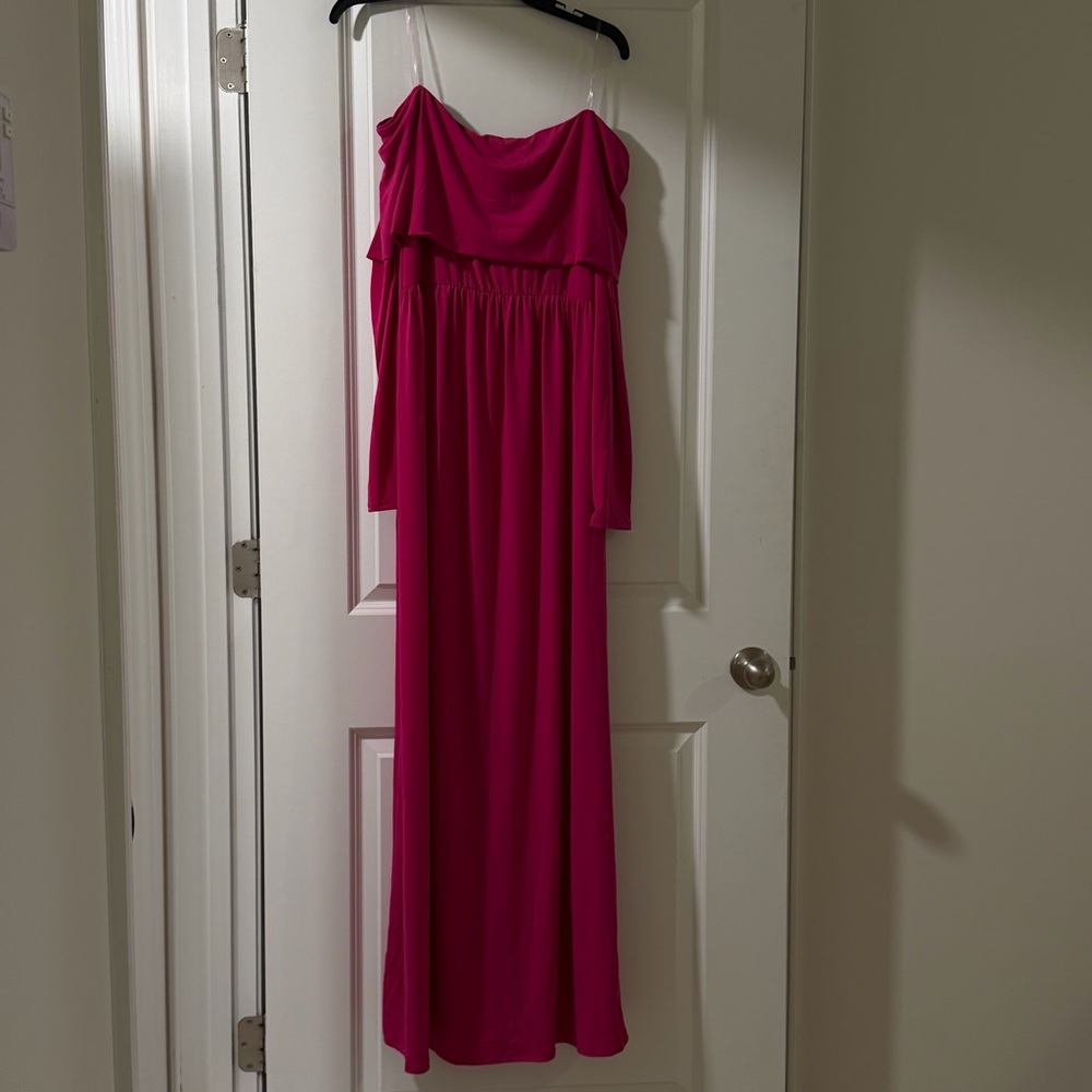 Elegant Pink Off-Shoulder Maxi Dress